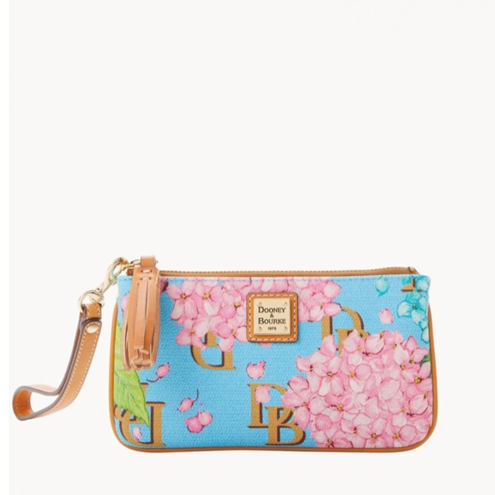 Dooney & Bourke Blue Hydrangea Monogram Medium Wristlet NWT